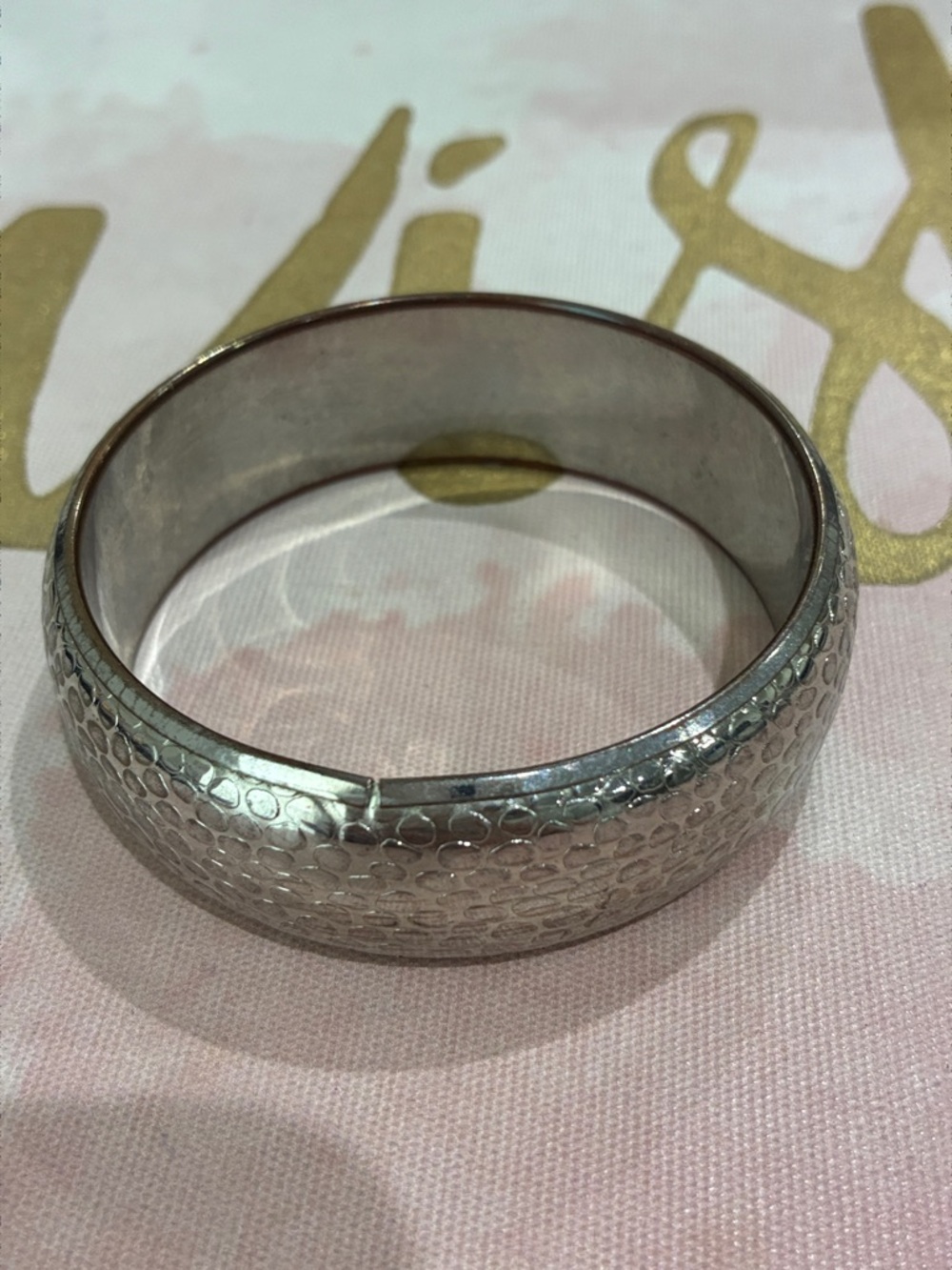Textured Silver Metal Bangle Bracelet
